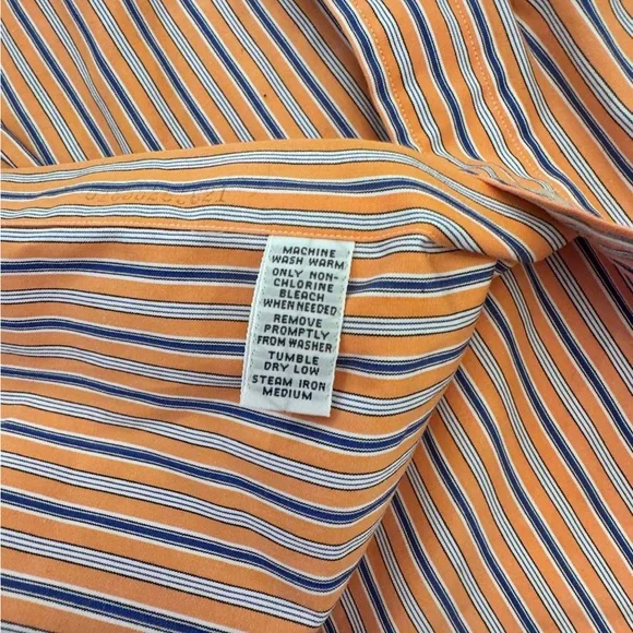 Ralph Lauren Custom Fit Button Down Shirt Men’s Medium Orange Blue Stripe - Picture 4 of 8